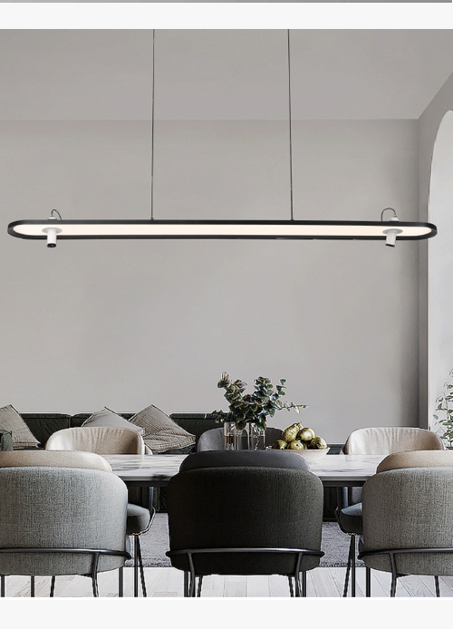 Full Spectrum Linear Pendant Light with Single Mini Spotlight | Black & Gold | PL16017-D12