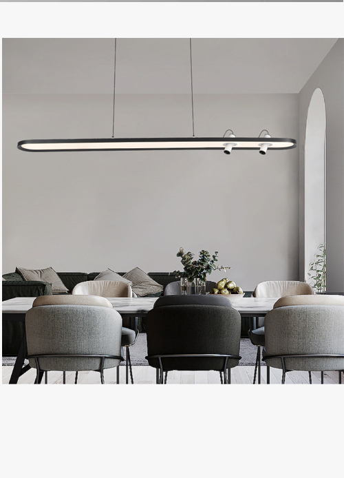 Full Spectrum Linear Pendant Light with Mini Spotlights | Black & Gold | PL16017-D15