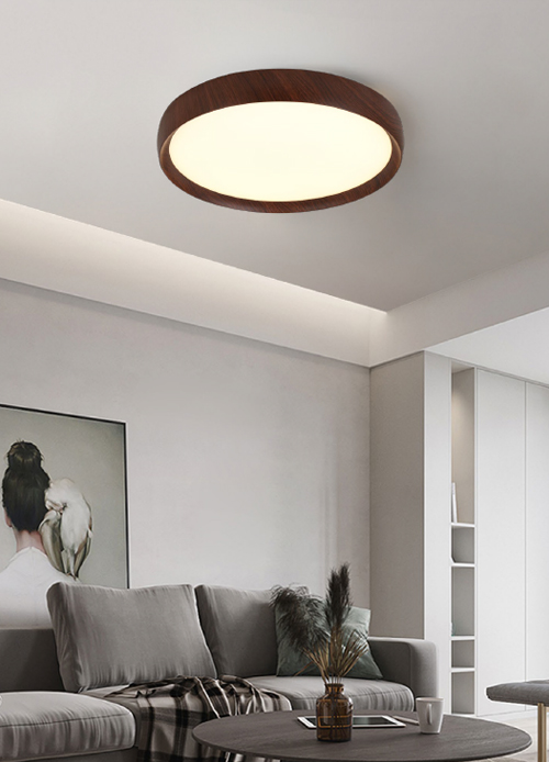 Full Spectrum Round LED Flush Mount Ceiling Light — Natural Wood & Walnut Finish#CL16021 series